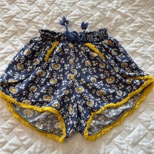 Matilda Jane Clothing | Blue & Yellow Floral Pep It Up Tulip-Hem Shorts Sz 10